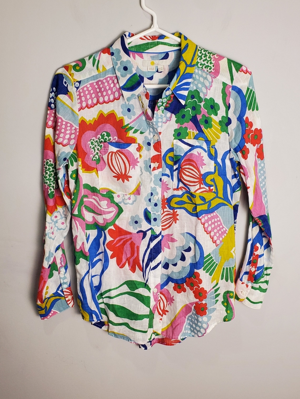 Boden Women's Sienna Linen  Colorful Floral Button-Up Shirt Size 6P - Picture 6 of 15